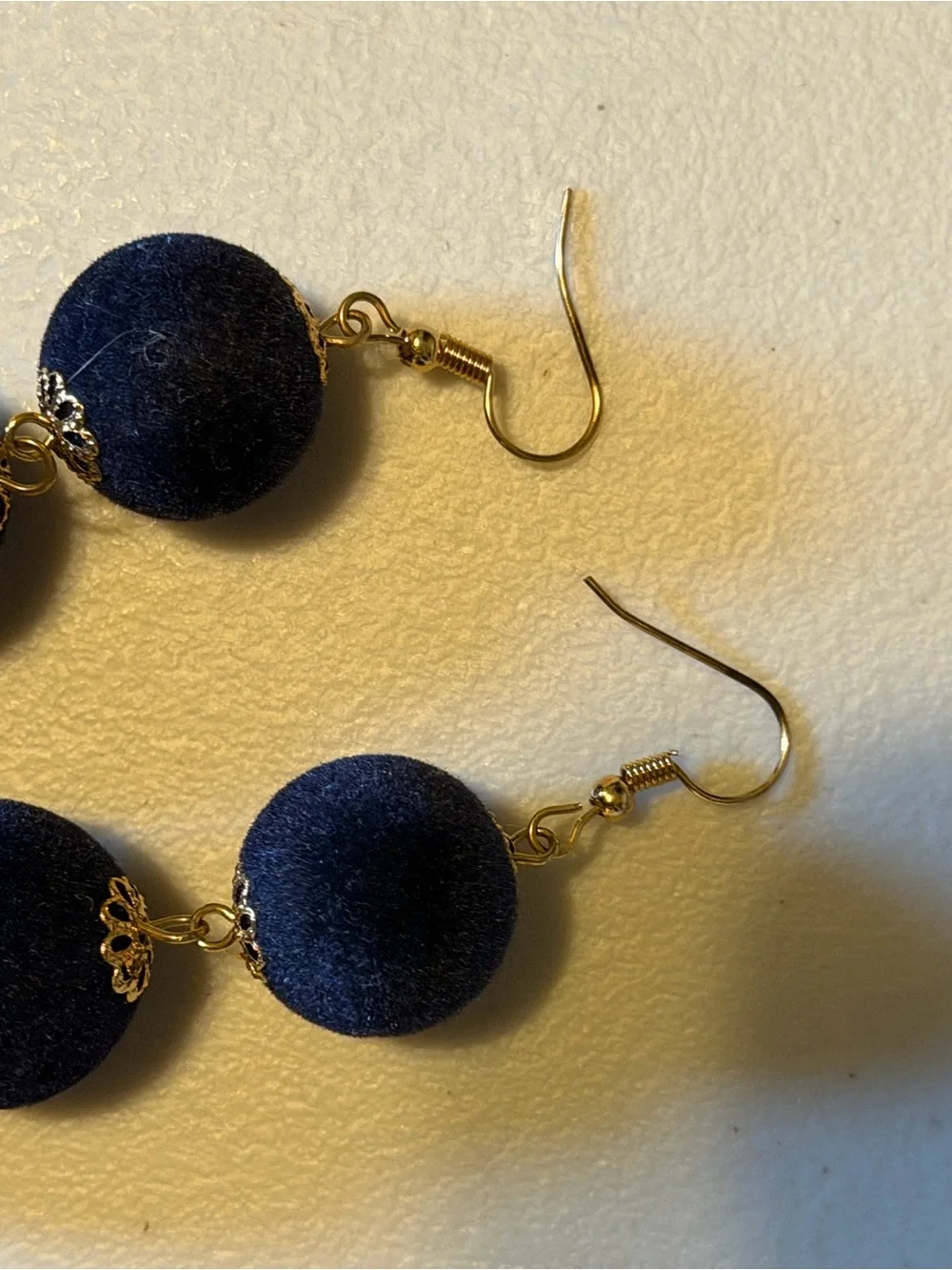 Velvet Navy Blue Ball Drop Dangle Earrings - Navy Blue